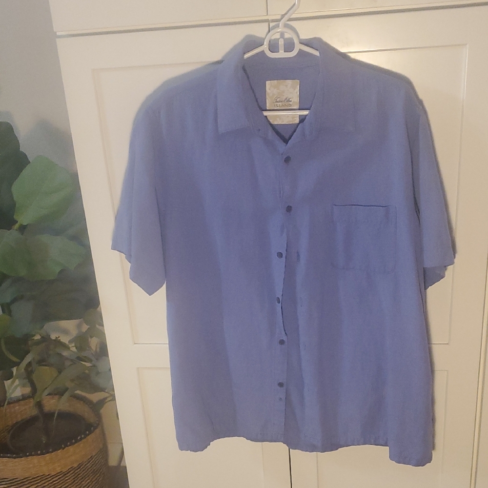 Tasso Elba Casual  Medium Blue Button Down Shirt
